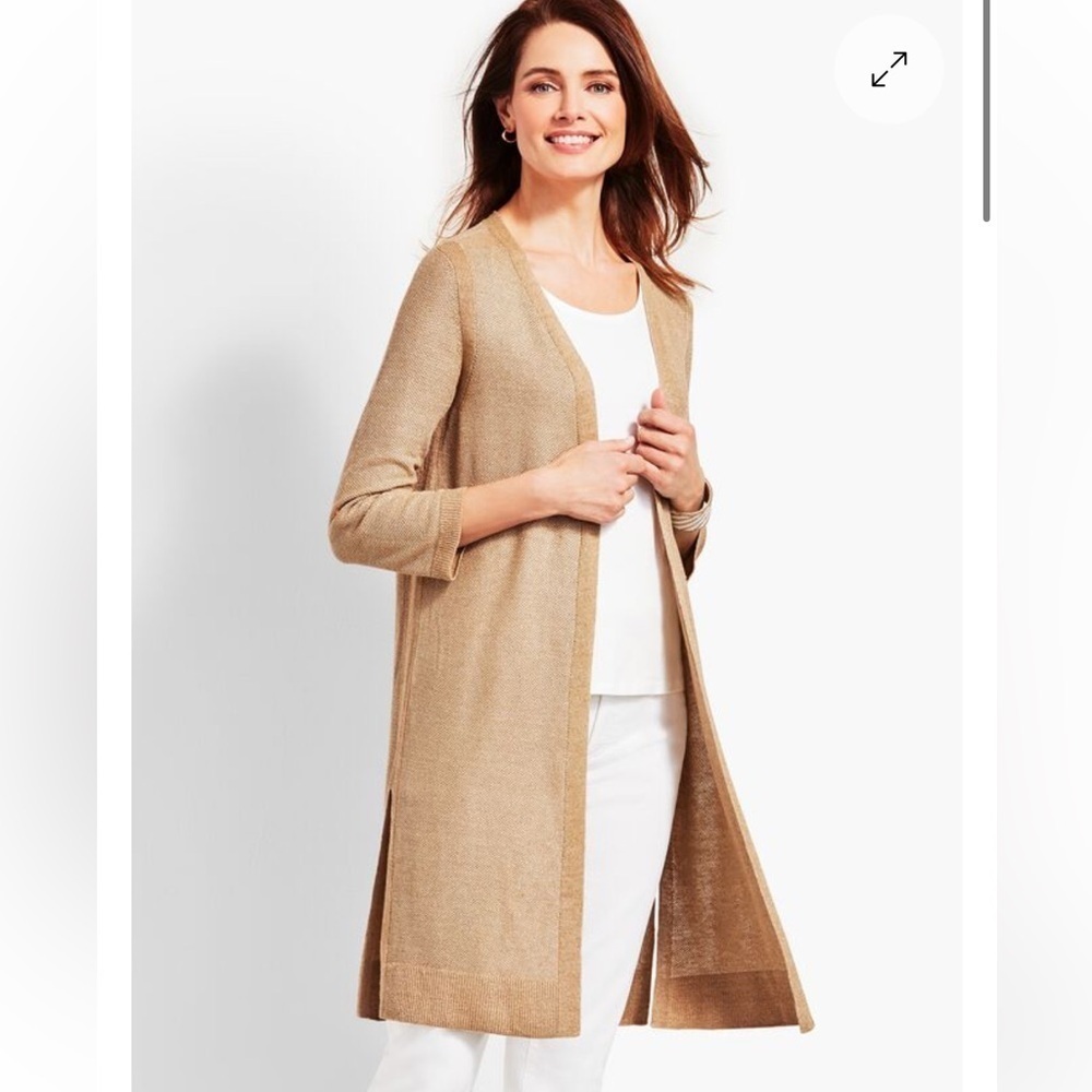 Talbots Tan Open Cardigan with Metallic Thread Size Small